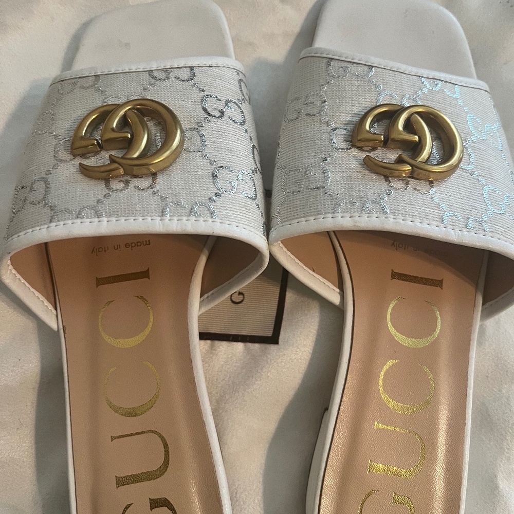 White Gucci Slides